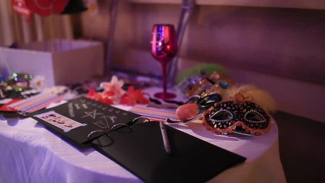Accessories for a photo shoot in the photo booth. Wedding party night