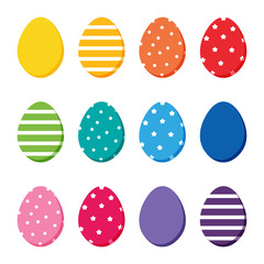 Colorful easter eggs set, collection isolated on white background.