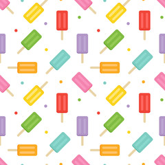 Colorful flat design ice cream and dots seamless pattern background.