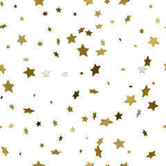 Cute seamless pattern with 3d gold stars. Vector
