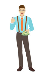 Businessman with mobile phone and cash money