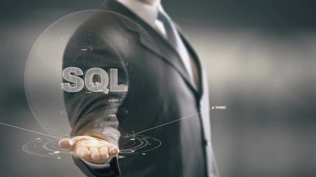 SQL with hologram businessman concept