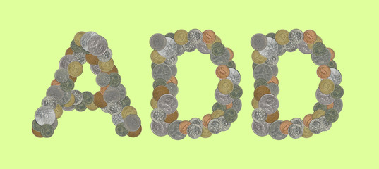 ADD – Coins on green background