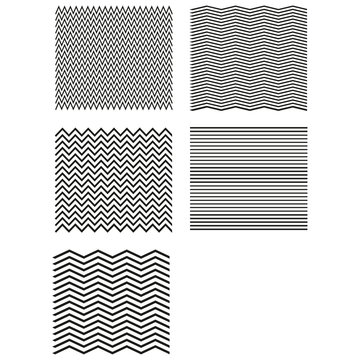 Set of wavy - curvy and zigzag - criss cross horizontal lines. Outline wavy or zigzags.