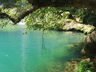Autumn forest lake with Kursunlu waterfall, Turkey