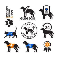 Service dogs and emotional support animals emblems