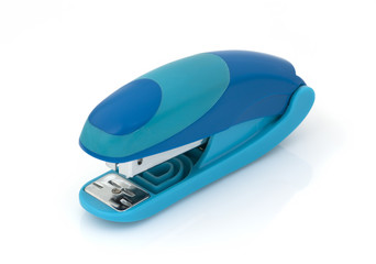 Blue stapler on a white background