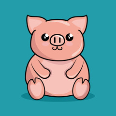 cute piggy character kawaii style vector illustration design