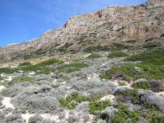 Crystal clear water, sand bars, rocks and islands. Balos Bay, Crete, Greece, Mediterranean