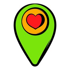 Map pointer with heart icon, icon cartoon