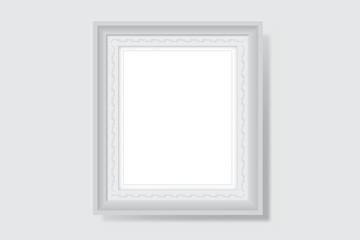 White Blank Picture Frame Vector Illustration on White Wall
