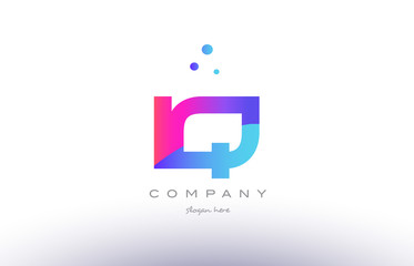 iq i q  creative pink blue modern alphabet letter logo icon template