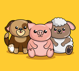 cute animals characters kawaii style vector illustration design