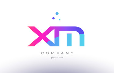 xm x m  creative pink blue modern alphabet letter logo icon template