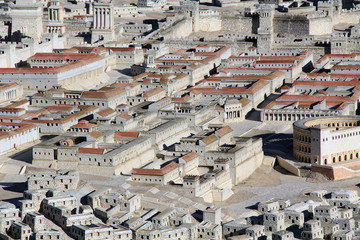 Model of ancient Jerusalem at the time of the second temple.  Including the Herodian Theater, Palace of High Priest Ananias and Royal Palace of the Hasmoneans.