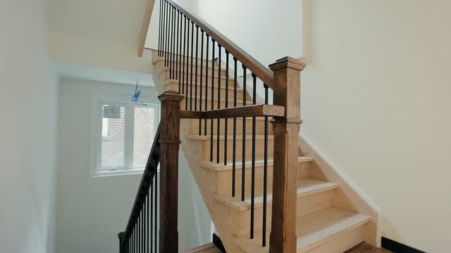 Wooden stairs in a new house