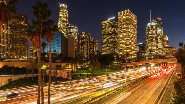 time lapse of Los Angeles city freeway traffic at night