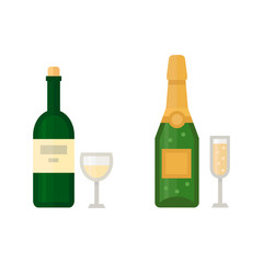 Alcohol champagne drinks beverages cocktail drink bottle lager refreshment container and menu drunk different bottle and glasses vector illustration