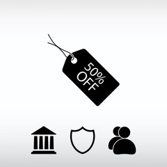 50% OFF tag icon, vector illustration. Flat design style 