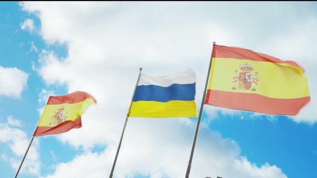 Slow motion Flags of Spain and the Canary Islands
