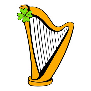 Golden harp and clover icon, icon cartoon