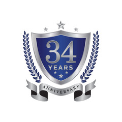 34th anniversary years shield blue silver color