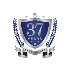 37th anniversary years shield blue silver color