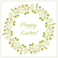 Happy Easter greeting card. Vector drawing, flowers, buds and leaves