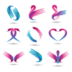 Fototapeta na wymiar Set of Logo Swan color