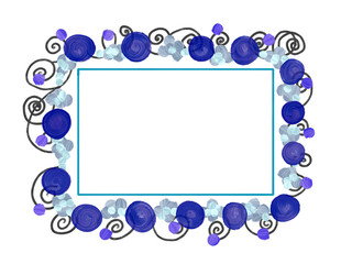 Hand drawn colorful blue bright spring flower frame for greeting card on the white background, isolated illustration painted by oil color, high quality
