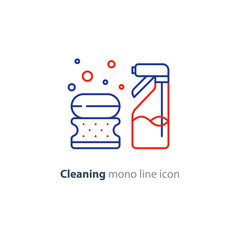 Sanitation objects set, cleaning equipment items and services, line icons