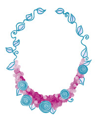 Hand drawn colorful bright spring flower frame for greeting card, isolated illustration painted by oil color