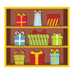 Set flat cartoon shelf witn gifts