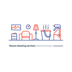 Clean house maintenance services, refresh interior line icons