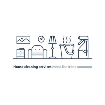 Clean house maintenance services, refresh interior line icons
