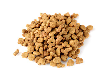 Heap of cat food on white background