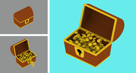 treasure chest isometric 3D rendering