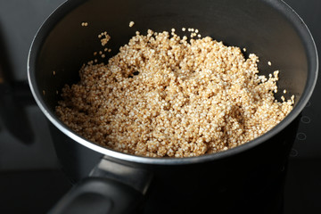 Cooking process of quinoa seeds, closeup
