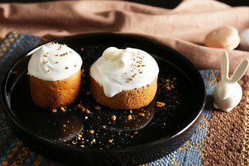 Traditional Russian Easter cakes on modern black tray