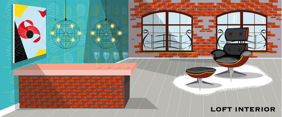 vector illustration with a beautiful loft interior © Elena Khomyakova
