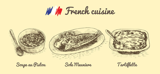 French menu monochrome illustration.