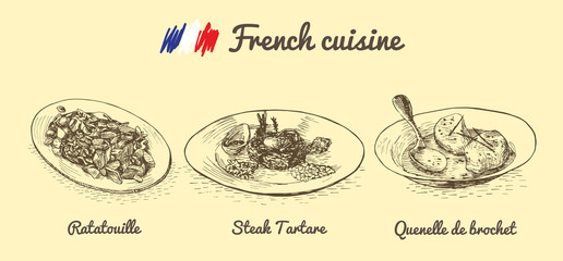 French menu monochrome illustration.