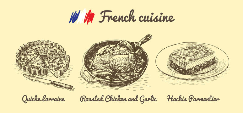 French menu monochrome illustration.