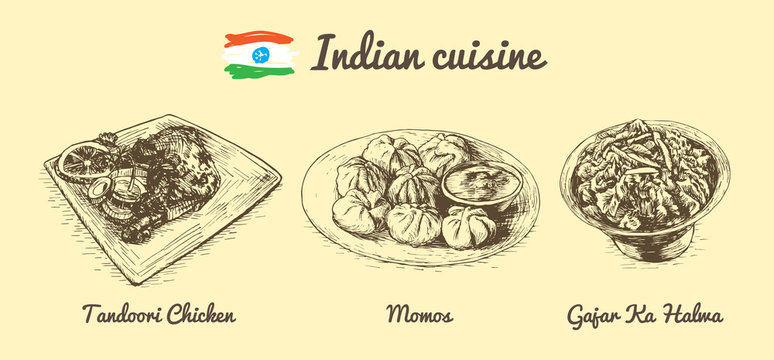 Indian menu monochrome illustration.