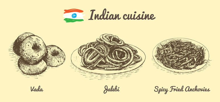 Indian menu monochrome illustration.