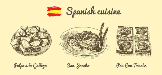 Spanish menu monochrome illustration.