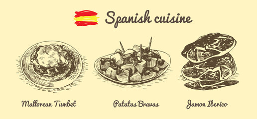 Spanish menu monochrome illustration.