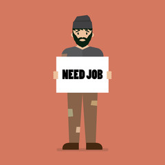 Unemployed man holding cardboard paper with Need a Job message