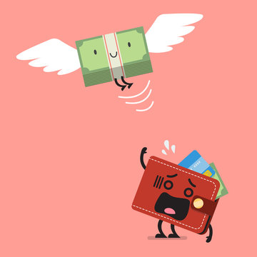 Money Bill Flying Out Of Wallet Character