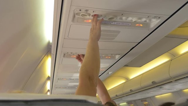 High quality video of turning on the air flow in the airplane in 4K